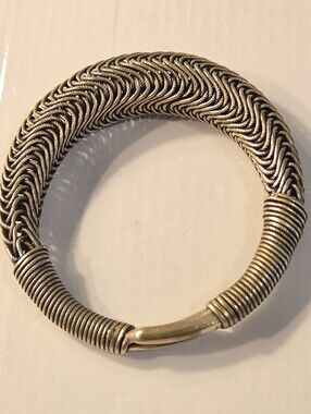 Handwoven Silver Tribal Miao Braided Cuff Bracelet - Silver